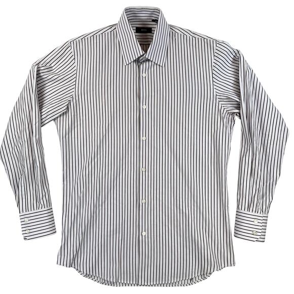 Boss Hugo Boss Striped Dress Shirt Men's 15.5 32/33 Purple Brown White Stripes - Picture 2 of 10